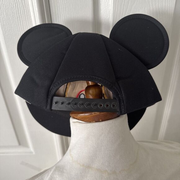 Vintage FLAW Mickey Mouse Ears Snapback Hat Adult 70s Black Disneyland Retro USA - Picture 4 of 8